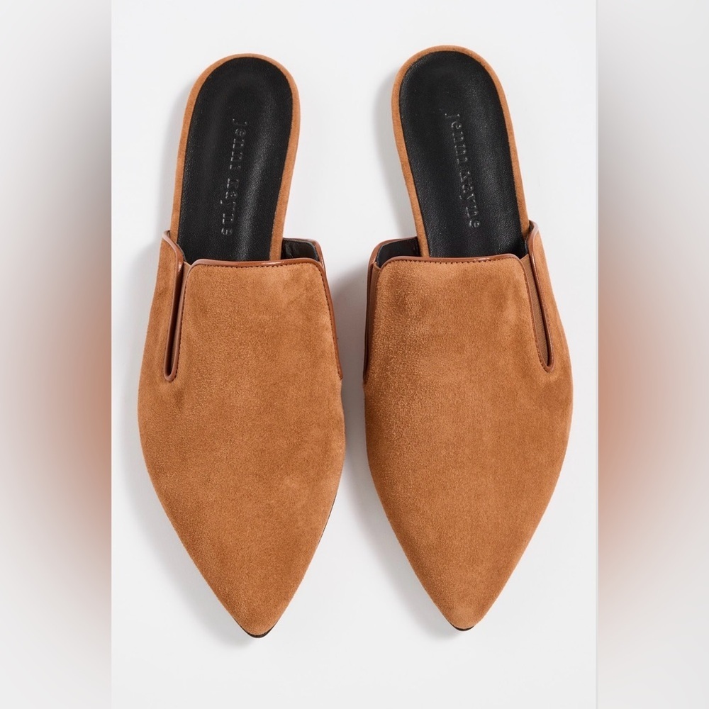Jenni Kayne Goatskin Suede Leather Brown Slip On Pointed Toe Mule Size 39